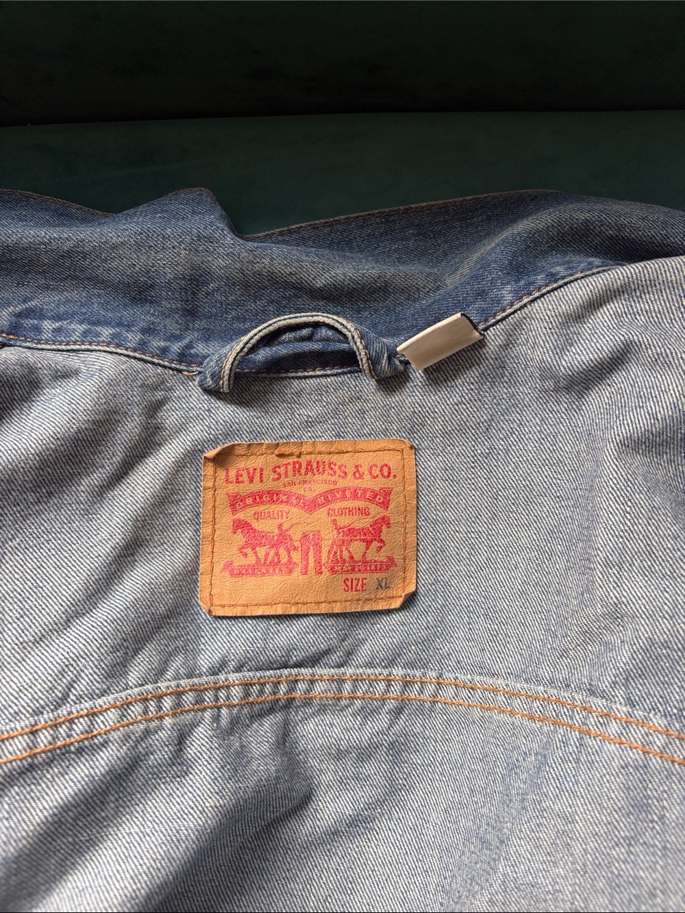 Levi's Blue Denim Jacket with Tan Leather Patch